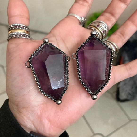 Handmade maille gemstone amethyst crystal chain necklace - Picture 13 of 16